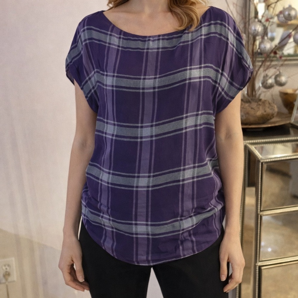 Emporio Armani Purple Plaid silk Blouse size 40